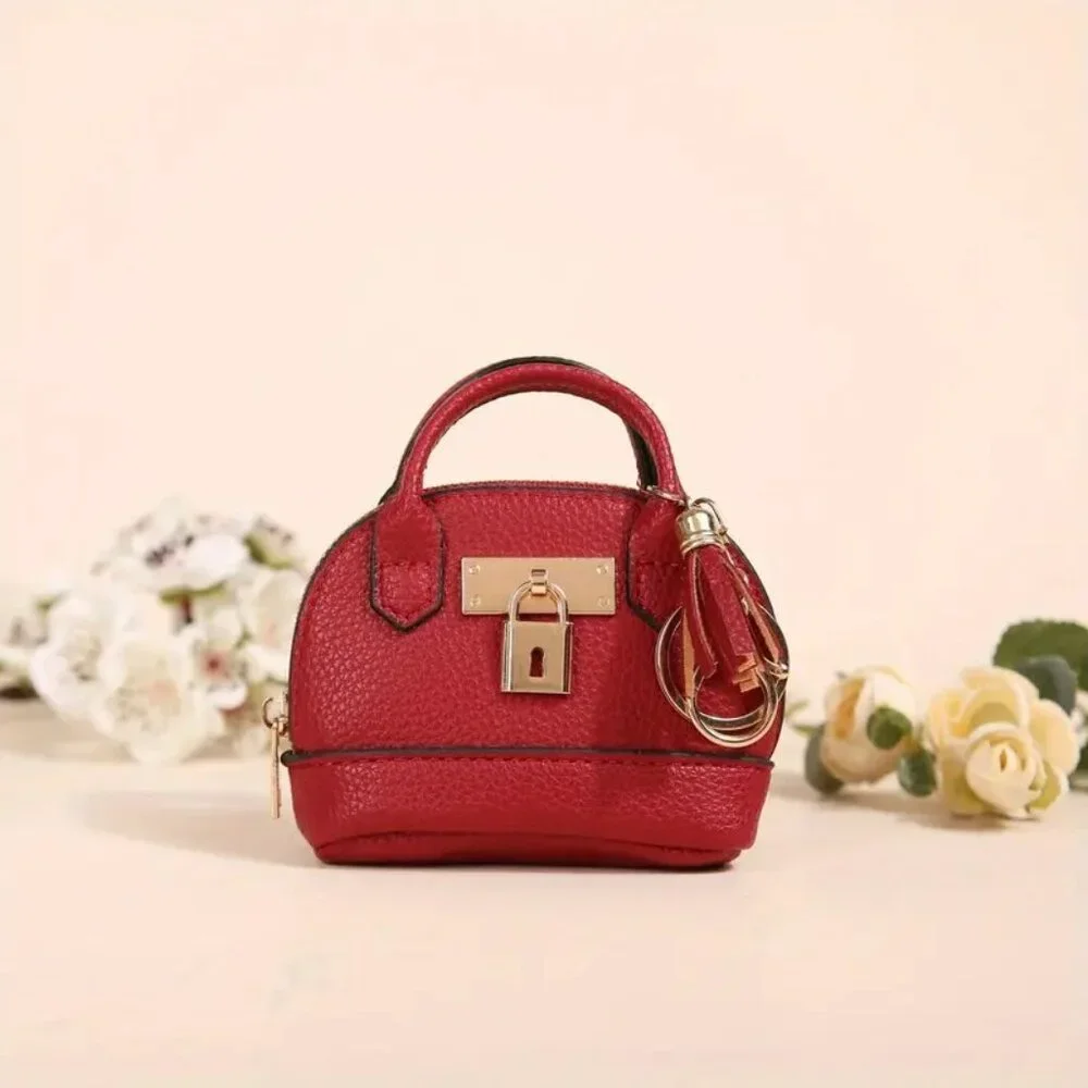 Cute Mini Faux Leather Coin Purse Bag Keychain for money/lipstick/earpods - Picture 3 of 7